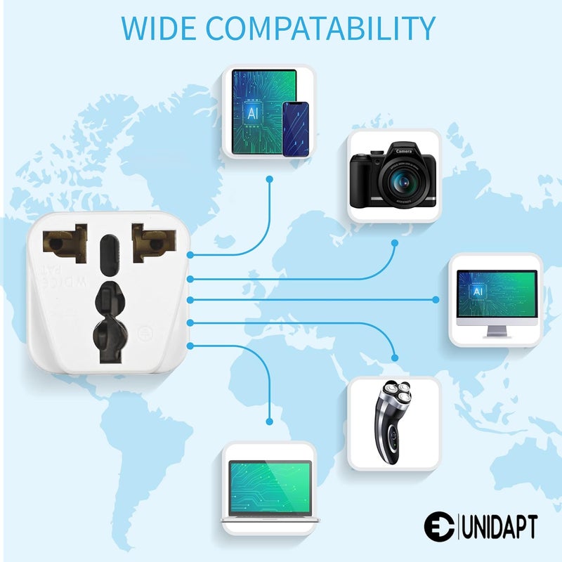 Unidapt محول سفر من المملكة المتحدة إلى الولايات المتحدة، محول من الهند إلى الولايات المتحدة، محولات للولايات المتحدة، عبوة من 2، محول قابس، محول سفر للولايات المتحدة، من الاتحاد الأوروبي إلى الولايات المتحدة مع مدخلين مزدوجين، محول عالمي إلى قابس أمريكي - Image 4